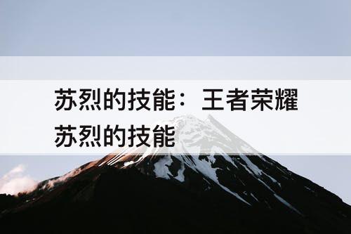 苏烈的技能：王者荣耀苏烈的技能