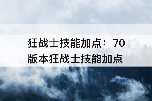 狂战士技能加点：70版本狂战士技能加点