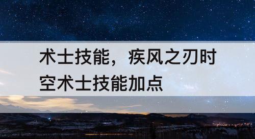 术士技能，疾风之刃时空术士技能加点