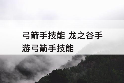 弓箭手技能 龙之谷手游弓箭手技能