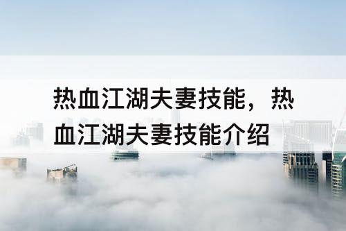 热血江湖夫妻技能，热血江湖夫妻技能介绍