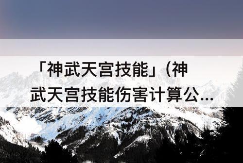 「神武天宫技能」(神武天宫技能伤害计算公式)