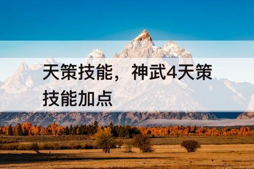 天策技能，神武4天策技能加点