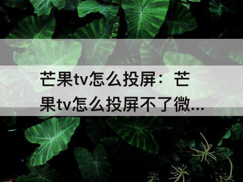 芒果tv怎么投屏：芒果tv怎么投屏不了微光