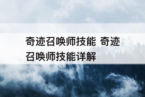 奇迹召唤师技能 奇迹召唤师技能详解