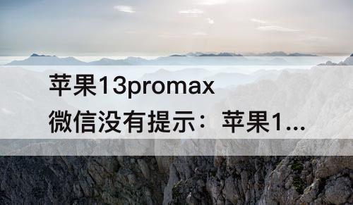 苹果13promax微信没有提示：苹果13promax微信没有提示音了怎么办
