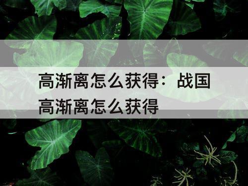高渐离怎么获得：战国高渐离怎么获得