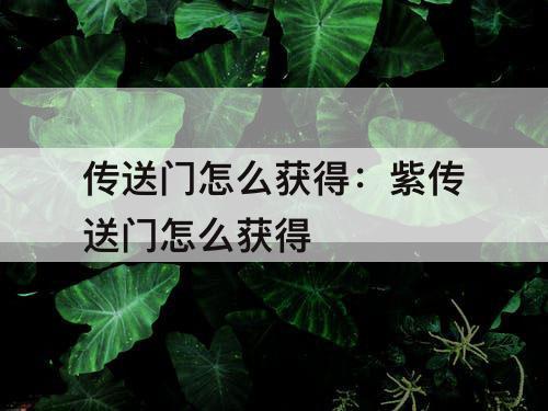 传送门怎么获得：紫传送门怎么获得