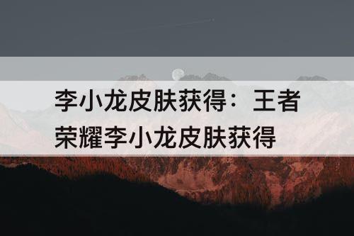 李小龙皮肤获得：王者荣耀李小龙皮肤获得