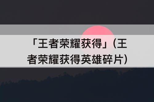 「王者荣耀获得」(王者荣耀获得英雄碎片)