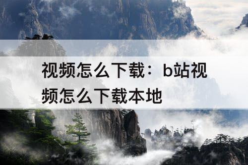 视频怎么下载：b站视频怎么下载本地