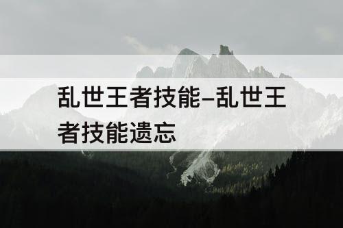 乱世王者技能-乱世王者技能遗忘