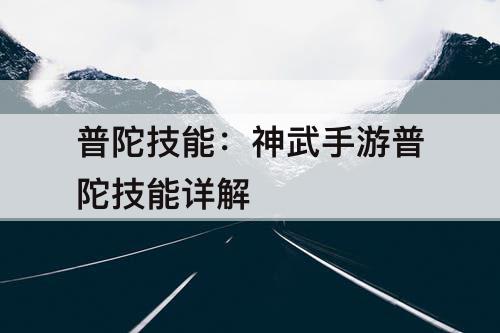普陀技能：神武手游普陀技能详解