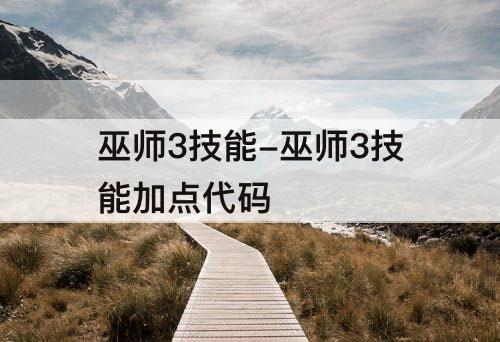 巫师3技能-巫师3技能加点代码