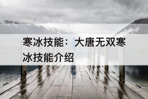 寒冰技能：大唐无双寒冰技能介绍