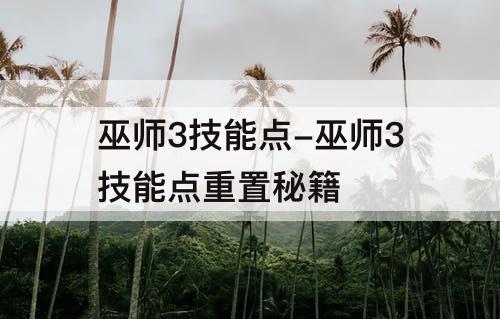 巫师3技能点-巫师3技能点重置秘籍