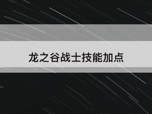 龙之谷战士技能加点
