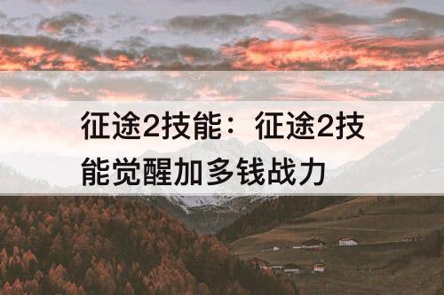 征途2技能：征途2技能觉醒加多钱战力
