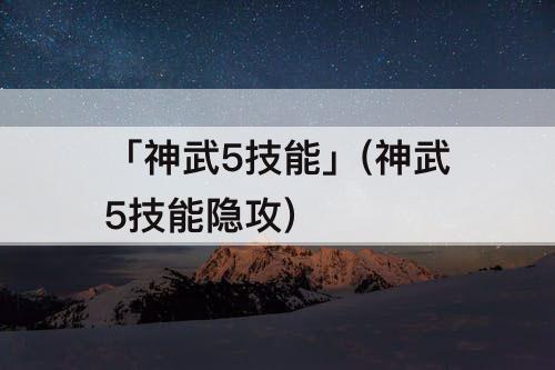 「神武5技能」(神武5技能隐攻)