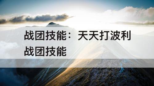 战团技能：天天打波利战团技能