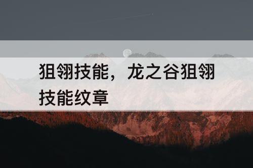 狙翎技能，龙之谷狙翎技能纹章