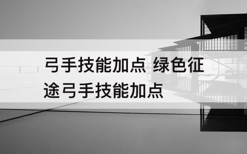 弓手技能加点 绿色征途弓手技能加点