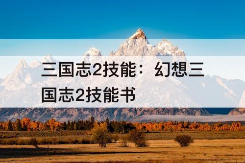 三国志2技能：幻想三国志2技能书