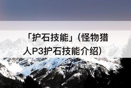 「护石技能」(怪物猎人P3护石技能介绍)