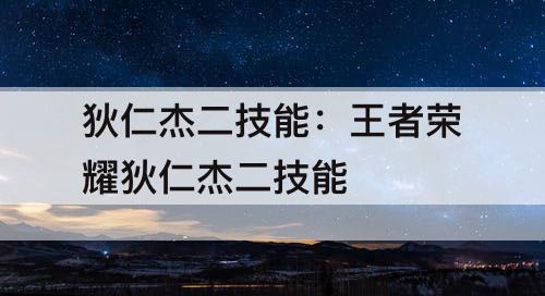 狄仁杰二技能：王者荣耀狄仁杰二技能
