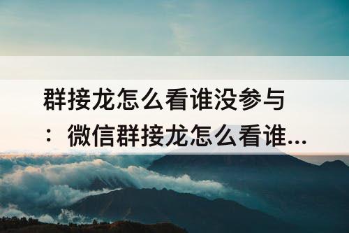 群接龙怎么看谁没参与：微信群接龙怎么看谁没参与