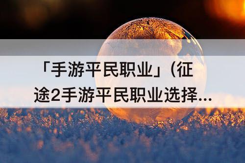 「手游平民职业」(征途2手游平民职业选择)