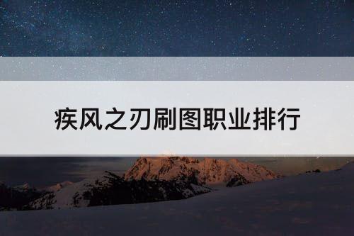 疾风之刃刷图职业排行