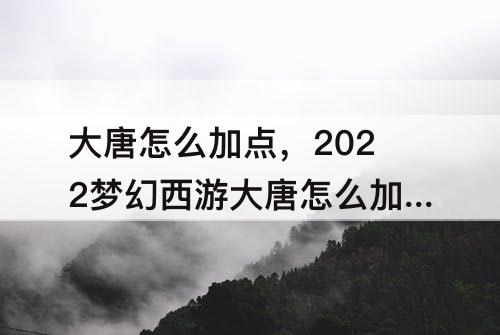 大唐怎么加点，2022梦幻西游大唐怎么加点效果最好
