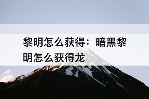 黎明怎么获得：暗黑黎明怎么获得龙