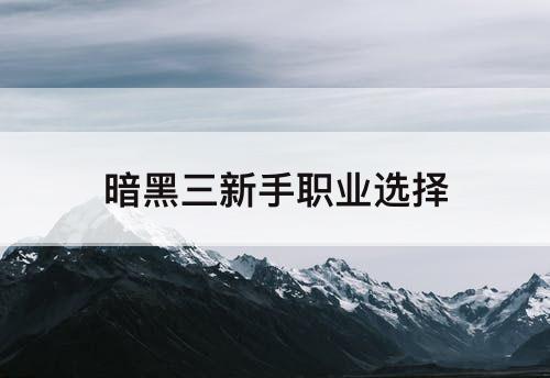 暗黑三新手职业选择