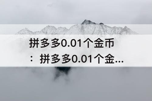 拼多多0.01个金币：拼多多0.01个金币之后是什么