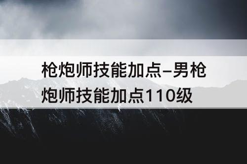 枪炮师技能加点-男枪炮师技能加点110级