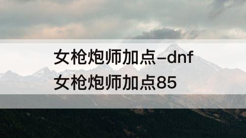 女枪炮师加点-dnf女枪炮师加点85