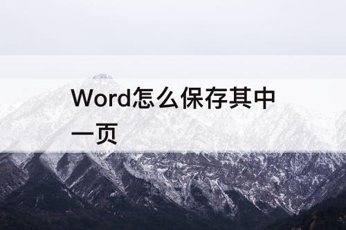 Word怎么保存其中一页