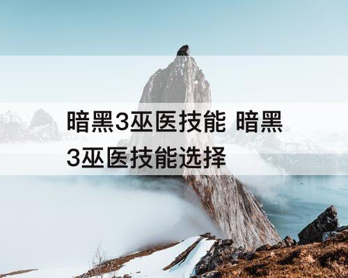 暗黑3巫医技能 暗黑3巫医技能选择