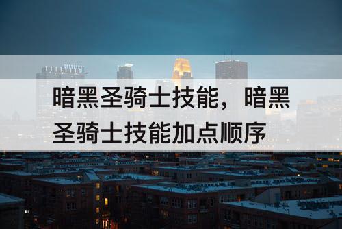 暗黑圣骑士技能，暗黑圣骑士技能加点顺序