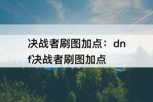 决战者刷图加点：dnf决战者刷图加点