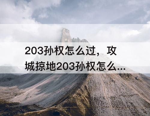 203孙权怎么过，攻城掠地203孙权怎么过