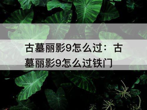 古墓丽影9怎么过：古墓丽影9怎么过铁门