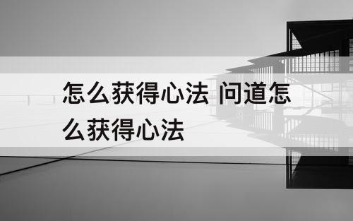怎么获得心法 问道怎么获得心法