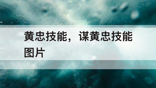 黄忠技能，谋黄忠技能图片