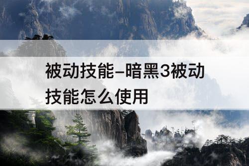 被动技能-暗黑3被动技能怎么使用