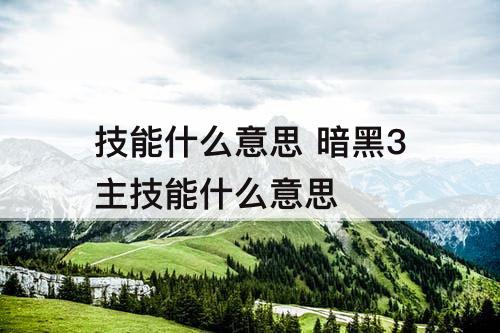 技能什么意思 暗黑3主技能什么意思