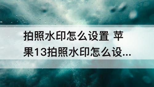 拍照水印怎么设置 苹果13拍照水印怎么设置方法