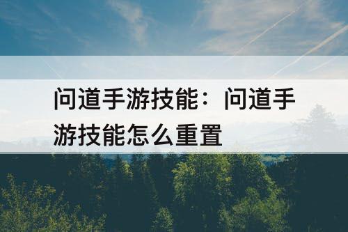 问道手游技能：问道手游技能怎么重置